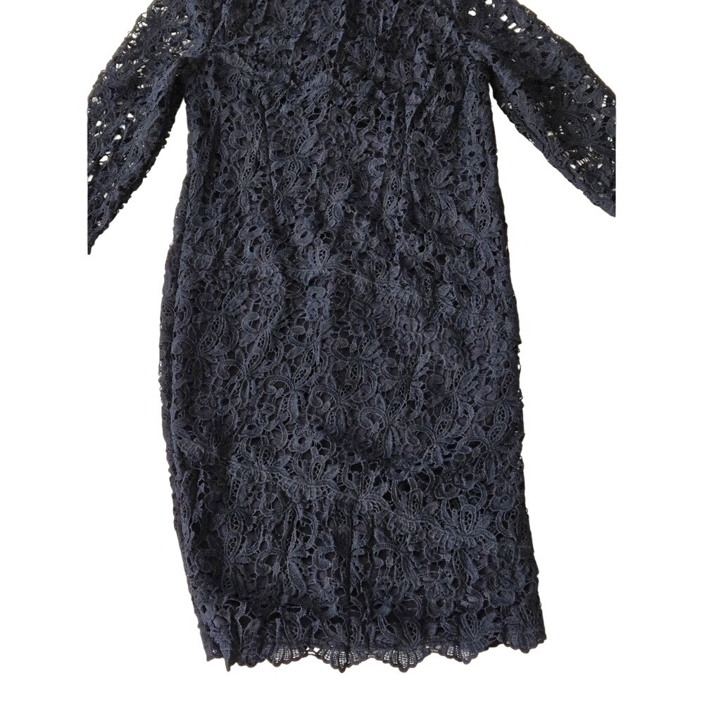 Lace Cocktail Dress Navy Floral Sheath Evening Quiet Luxury - Picture 3 of 7